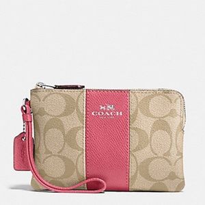 Coach, Zip-top Wrislet in Signature Coated Canvas with Leather Stripe